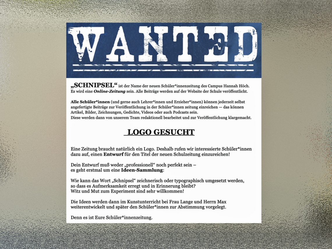 Logo für die Schüler*innen-Zeitung SCHNIPSEL gesucht